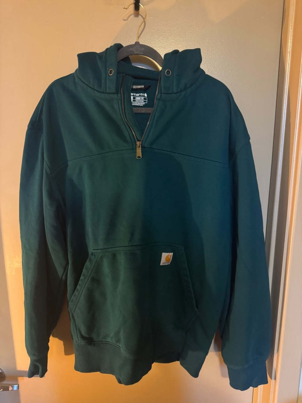 Carhartt Men’s Dark Green Half-Zip Hooded Work Sweatshirt